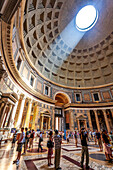 Rome, Italy, July 2017, Visitors admire the grandeur of the Pantheon's dome in Rome, Italy.