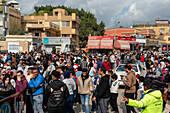 Local tourists queuing at the entrance to the Great Pyramids complex, Giza, Egypt.