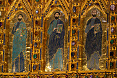 The Pala d'Oro or Golden Panel is an alterpiece in St. Mark's Basilica, Venice, Italy. Made of gold, cloissonne and jewels. Commisioned in 976 A.D. and finally completed in its present form in 1345 A.D.