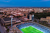 Aerial view of the Romareda soccer stadium during a Real Zaragoza match against UD Almeria