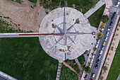 Aerial view of Multicaja-Zaragoza sundial, the largest sundial in the world, Zaragoza, Spain