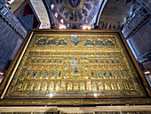 The Pala d'Oro or Golden Panel is an alterpiece in St. Mark's Basilica, Venice, Italy. Made of gold, cloissonne and jewels. Commisioned in 976 A.D. and finally completed in its present form in 1345 A.D.