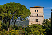 A tower at the Benedictine Abbey of Santa Maria of Farfa, Italy.