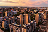 Aerial view of La Romareda neighborhood skyline at sunset, Zaragoza, Spain