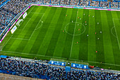 Aerial view of the Romareda soccer stadium during a Real Zaragoza match against UD Almeria