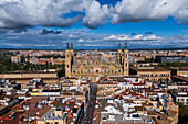 Aerial view of Cathedral-Basilica of Nuestra Señora del Pilar and Alfonso Street in Zaragoza, Spain