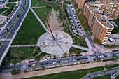 Aerial view of Multicaja-Zaragoza sundial, the largest sundial in the world, Zaragoza, Spain