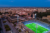 Aerial view of the Romareda soccer stadium during a Real Zaragoza match against UD Almeria