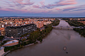 View of the Ebro river at sunset, Zaragoza, Spain