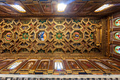 Rome, Italy, July 2017, Admire the intricate coffered ceiling of Santa Maria in Trastevere, designed by Domenichino in 17th century Rome, Italy.