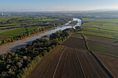 Aerial view of the fields in La Alfranca area in Zaragoza, Spain