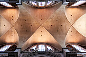 Rome, Italy, July 22 2017, The upper transept of Santa Maria degli Angeli e dei Martiri features intricate architectural details and stunning light from above.