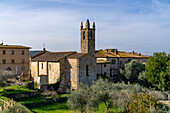 The Church of Santa Maria Assunta or Church of Saint Mary in the walled medieval town of Monteriggioni, Italy.