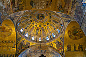 A gold mosaic depicting the Ascension of Christ on the crossing cupola, St. Mark's Basilica, Venice, Italy. Circa 1175-1200 A.D.