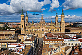 Aerial view of Cathedral-Basilica of Nuestra Señora del Pilar and Alfonso Street in Zaragoza, Spain