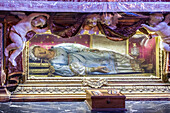 Rome, Italy, July 22 2017, The serene statue of Santa Vittoria rests in a glass shrine within Santa Maria della Vittoria church in Rome, Italy.