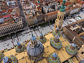 Aerial view of the Cathedral-Basilica of Nuestra Señora del Pilar rooftop, Zaragoza, Spain