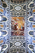 Lisbon, Portugal, March 1 2007, Admire the stunning fresco details adorning the ceiling of Encarnaao church in Lisbon, showcasing exquisite architecture and artistry.