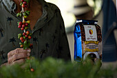 Kaffeezubereitung auf der Finca Los Angeles in Jardin,Kolumbien. Er und seine Familie produzieren exzellenten Bio-Arabica-Kaffee aus einer einzigen Quelle.