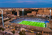 Aerial view of the Romareda soccer stadium during a Real Zaragoza match against UD Almeria