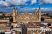 Aerial view of Cathedral-Basilica of Nuestra Señora del Pilar and Alfonso Street in Zaragoza, Spain