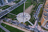 Aerial view of Multicaja-Zaragoza sundial, the largest sundial in the world, Zaragoza, Spain