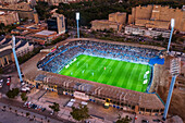 Aerial view of the Romareda soccer stadium during a Real Zaragoza match against UD Almeria