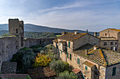 Traditional architecture in the medieval walled town of Monteriggioni, Sienna Province, Italy.