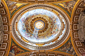 Rome, Italy, July 22 2017, Immersive architectural detail inside St. Peter's Basilica, featuring the Blessed Sacrament Chapel Dome