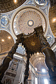 Rome, Italy, July 22 2017, The baldacchino stands majestically in Saint Peter's Basilica, showcasing intricate design and artistry beneath the grand dome.