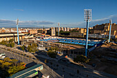 Aerial view of the La Romareda stadium, currently under renovation, Zaragoza, Spain