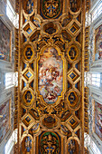 Rome, Italy, July 22 2017, Detailed view of the intricate ceiling art in San Clemente Basilica, Rome.