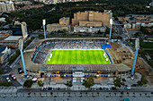 Aerial view of the Romareda soccer stadium during a Real Zaragoza match against UD Almeria