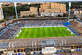 Aerial view of the Romareda soccer stadium during a Real Zaragoza match against UD Almeria