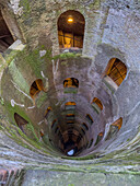 Looking down the 54 meter deep St. Patrick's Well, built in 1527, in the hilltop town of Orvieto, Italy.