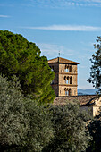 The Carolingian-style bell tower of the Benedictine Abbey of Santa Maria of Farfa, Italy.