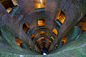 Looking down the 54 meter deep St. Patrick's Well, built in 1527, in the hilltop town of Orvieto, Italy.