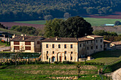 A country inn in an old villa with traditional architecture near Monteriggioni, Sienna, Italy.