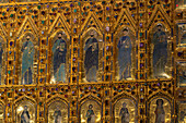 The Pala d'Oro or Golden Panel is an alterpiece in St. Mark's Basilica, Venice, Italy. Made of gold, cloissonne and jewels. Commisioned in 976 A.D. and finally completed in its present form in 1345 A.D.