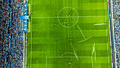 Aerial view of the Romareda soccer stadium during a Real Zaragoza match against UD Almeria