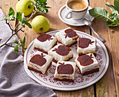 Apple pudding cake with cocoa decoration