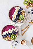 Acai bowl with coconut chips and blackberries