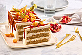 Coffee and almond cake with exotic fruit