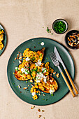 Aubergine cutlet with red lentils and yoghurt sauce