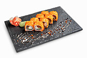 California roll filled with cream cheese, tuna and cucumber
