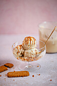 Lotus ice cream with biscuit curd and caramel sauce