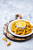 Würzige Kartoffelspalten mit Curry-Mayonnaise