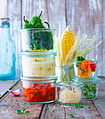 Preserved polenta, chilli vegetables and pimentos de padron