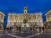 Statue of Marcus Aurelius in front of the Palazzo Senatorio, Piazza del Campidoglio, Rome, Italy.