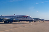 International airliners parked on the apron at Dallas Fort Worth International Airport. Dallas, Texas.